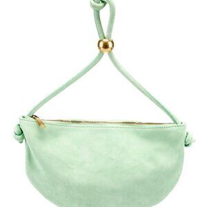 Bottega Veneta Suede Light Green Half-Moon Pouch Top-Handle Bag